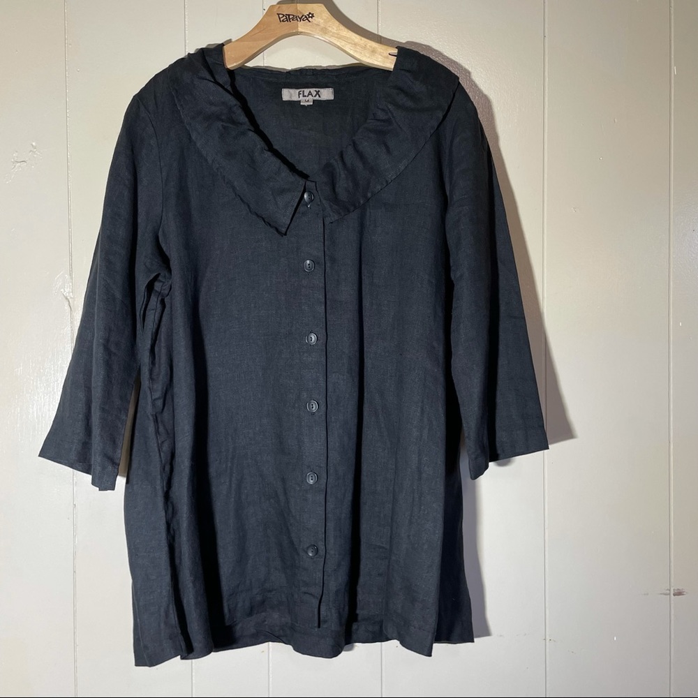 FLAX magic Middy black linen blouse size M